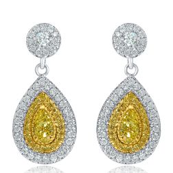 Pear Cut Fancy Yellow 1.62CT Diamond Drop Dangle Earrings 14k Gold