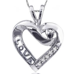 Diamond Heart 0.05 Ct Love Necklace 10K White Gold