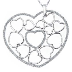 0.70 Carat Love 14k White Gold Diamond Heart Pendant 