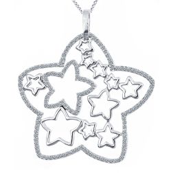 Glamorous 14k White Gold Diamond Star Pendant (0.80 Ct)