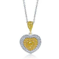 0.76 Ct Heart Art Deco Diamond Love Pendant Necklace 14k White Gold