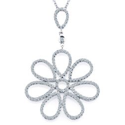 1.39 Ct Floral Art Deco Diamond Pendant Necklace 14k White Gold