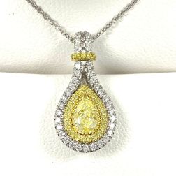 0.90 CT Natural Fancy Yellow Pear Diamond Pendant Necklace 14k White Gold