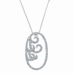 0.70 Ct Oval Frame Diamond Pendant with Chain 16" 14k White Gold