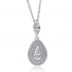 Teardrop Pear Cut Diamond 0.74CT Pendant Necklace 14k White Gold 
