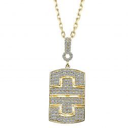 1.10 Ct Iced Out Diamond Dog Tag Pendant 14k Yellow Gold 16" Chain