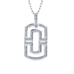 0.38 Ct Diamond Mini Dog Tag Pendant Necklace 14k White Gold 16" 