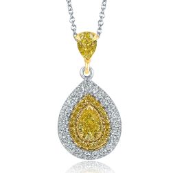 1.11 CT Natural Fancy Yellow Pear Diamond Pendant Necklace 14k Gold