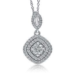 Round Diamond Drop Pendant Necklace 14k White Gold (0.72 ctw)