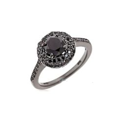 1.91 Carat Fancy Black Round Cut Diamond Engagement Ring 14k Gold