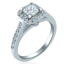 1.07 TCW Princess Cut Diamond Engagement Halo Ring 14k White Gold