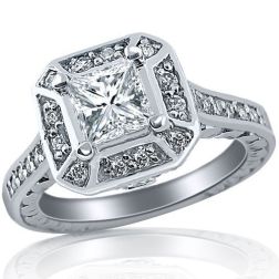 Classic 1.31 Ctw Princess Diamond Engagement Ring 14k White Gold