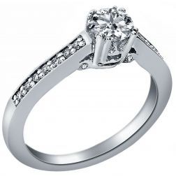 0.67Ct Round Cut Solitaire Diamond Engagement Ring 14k White Gold