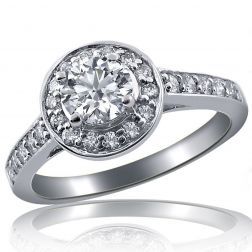 0.81 Carat Round Cut Diamond Engagement Ring 14k White Gold