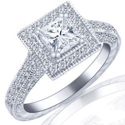 2.00 Ctw Princess Diamond Engagement Vintage Ring 18k White Gold