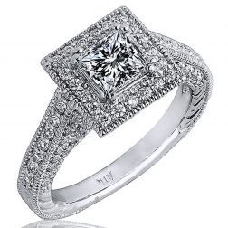 1.54 Ct Princess Cut Diamond Engagement Vintage Ring 14k White Gold 