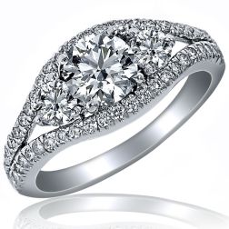 2.08 Ct 3-Stone Round Diamond Engagement Ring 14k White Gold