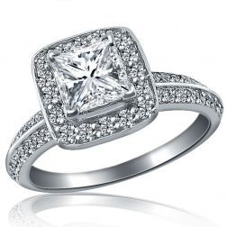 1.32 Ct Princess Cut Diamond Engagement Halo Ring 14k White Gold 