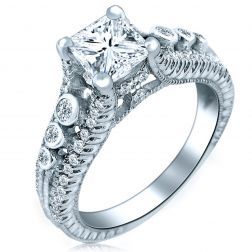 1.20 Ctw Princess Diamond Engagement Vintage Ring 14k White Gold