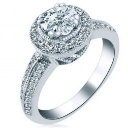 Classic 1.15 Carat Round Diamond Engagement Ring 14k White Gold