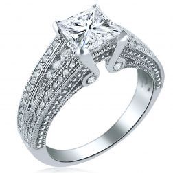 1.69 Ctw Princess Diamond Engagement Vintage Ring 18k White Gold