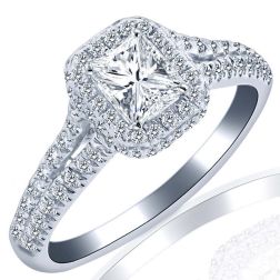 1.06Ct Princess Cut Diamond Split Shank Engagement Ring 18k Gold