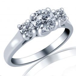 0.90 Ct Round Diamond 3 Stone Engagement Ring 14k White Gold