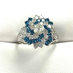 1.28 TCW White Blue Natural Diamond Cocktail Engagement Ring 14k Gold