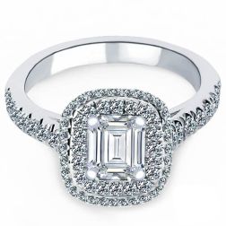 1.05 Ct Emerald Cut Diamond Engagement Ring 18k White Gold 
