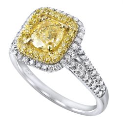 1.59 Ct Yellow Cushion Cut Diamond Engagement Ring 18k White Gold