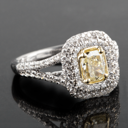 1.32 Ct Yellow Cushion Cut Diamond Engagement Ring 18k White Gold