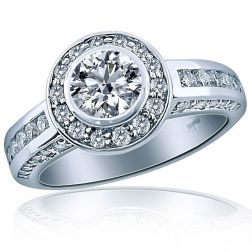 1.48 Ct Bezel Set Round Diamond Engagement Ring 14k White Gold