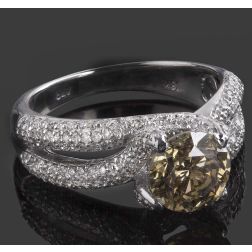 2.51 Carat Champagne Round Diamond Engagement Ring 18k White Gold