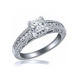 1.22 Ctw Princess Diamond Engagement Vintage Ring 14k White Gold