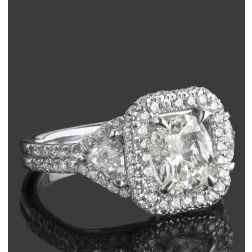 1.89CT Cushion Diamond Engagement Ring 18k White Gold Double Halo