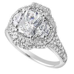 2.76 Ct Radiant Cut Half Moon Side Diamond Engagement Ring 18k White Gold 