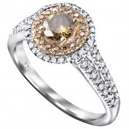 0.96 TCW Champagne Round Diamond Engagement Ring 14k White Gold