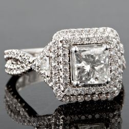 2.26 Ct Princess Cut Trillion Side Diamond Infinity Halo Engagement Ring 18k White Gold 