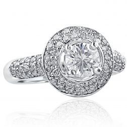 1.46 Carat Round Cut Diamond Engagement Halo Ring 14k White Gold