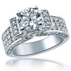 3-Row Band 2.53Ct Round Diamond Engagement Ring 14k White Gold 