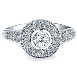 Bezel Set Round Diamond 0.89 CT Engagement Ring 14k White Gold 