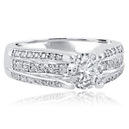 1.59Ct Round Three Row Diamond Engagement Ring 14k White Gold