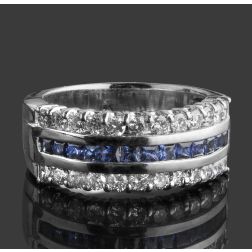 1.27 Ct Princess Sapphire Diamond Anniversary Ring 14k White Gold