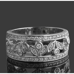 0.46 Ct Diamond Floral Anniversary Wedding Ring 14k White Gold