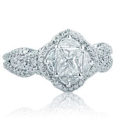 1.50Ct Princess Cut Mosaic Diamond Engagement Ring 18k White Gold