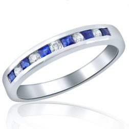 Men's Channel Set Sapphire Diamond Wedding Ring 14k White Gold (0.30 ctw)