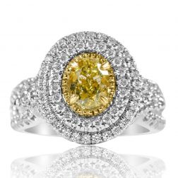 GIA Certified 1.96 Carat Oval Yellow Diamond Ring 14k White Gold