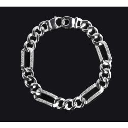 0.55 Ct Men's Diamond Figaro Link Bracelet 14k Solid White Gold 