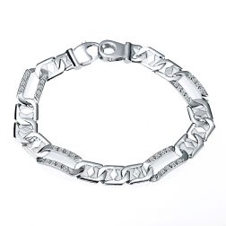 0.56 Carat Men's Figaro Link Diamond Bracelet 14k White Gold 22g 