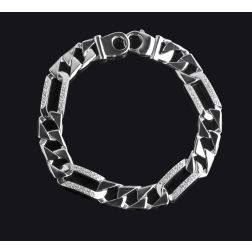 0.55 Ct Men's  Figaro Link Diamond Bracelet 14k Solid White Gold 